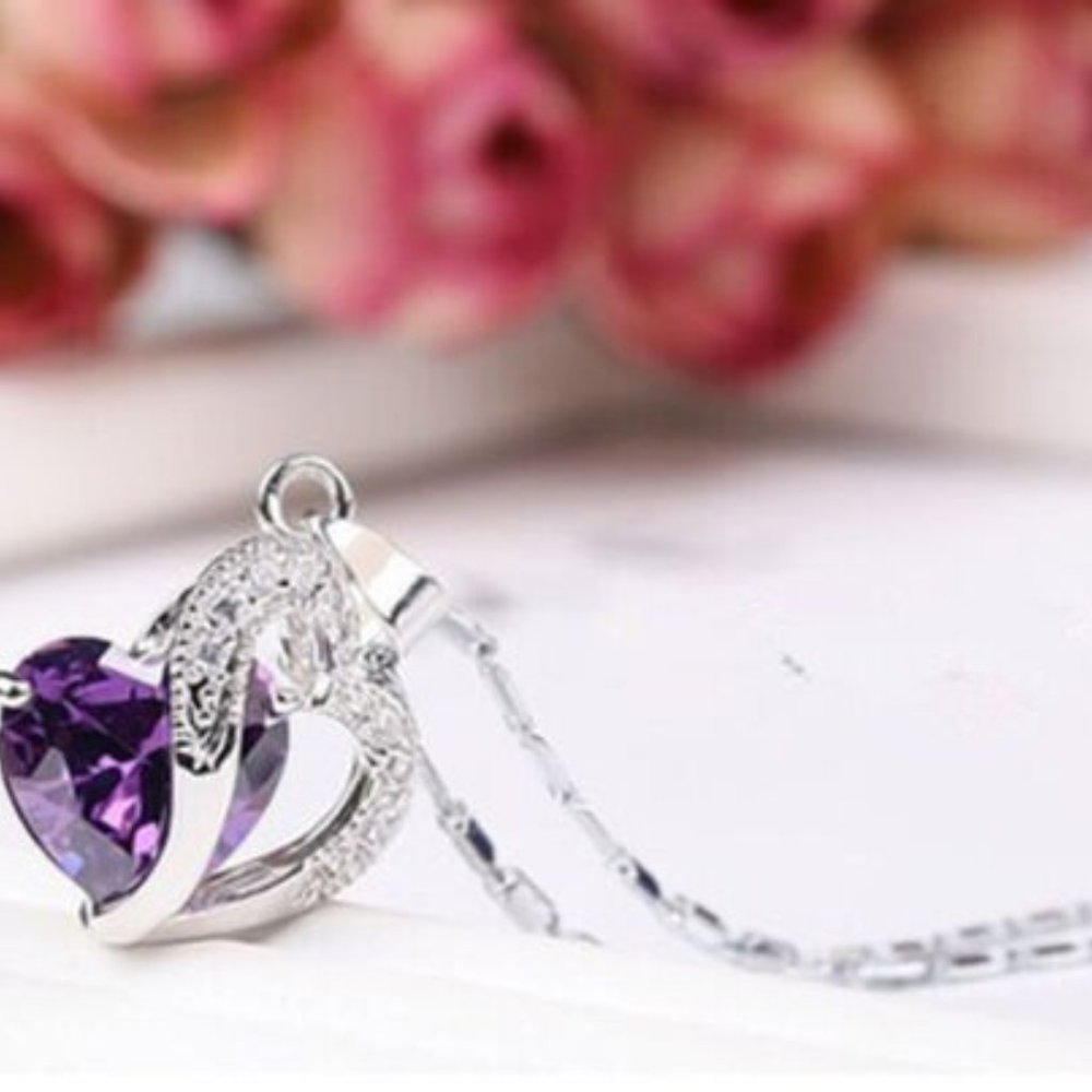 Purple Heart Charm & Silver Pendant Necklace - Picture 3 of 3